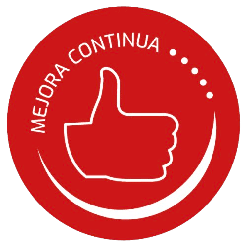 Icono rojo de mejora continua con mano haciendo gesto de aprobación